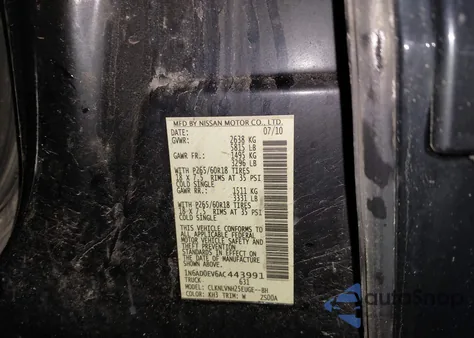 2010 Nissan Frontier Le z USA, uszkodzony, nr VIN 1N6AD0EV6AC443991